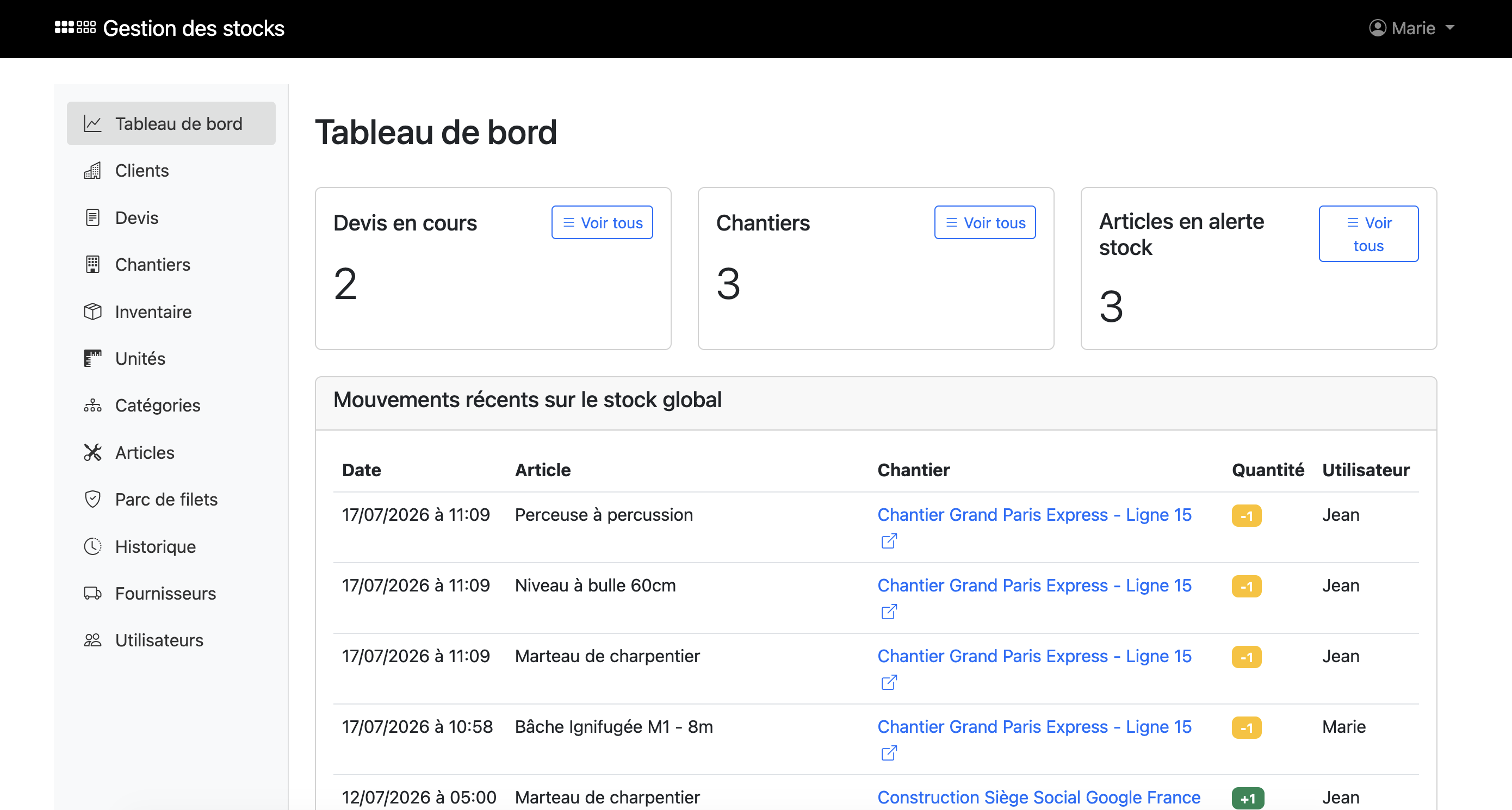 Interface d'administration et gestion commerciale